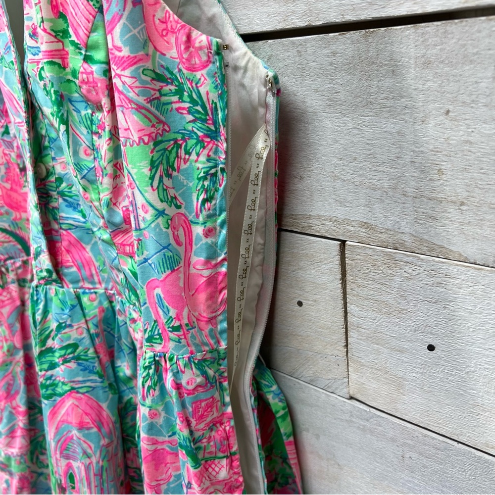 Lilly Pulitzer Dress Size 0 Pink Flamingo Halter Preppy Beach Coastal Fit Flare - Picture 8 of 16